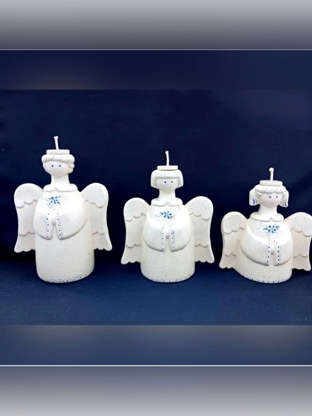 Handmade UnSigned Limited Edition Ceramic Angels Candles Christmas Set 3